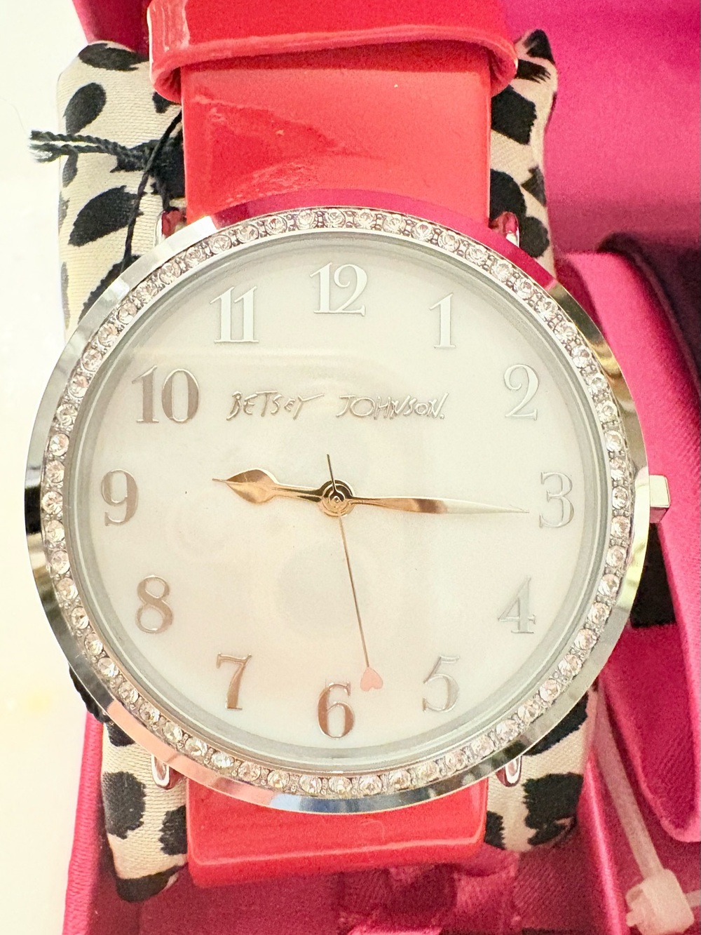 Betsey Johnson Hot Pink Crystal Bezel Women's Watch